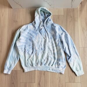 Colortone Hoodie Unisex 2XL Blue Tie Dye Embroidered Stool Logo Pullover Fleece